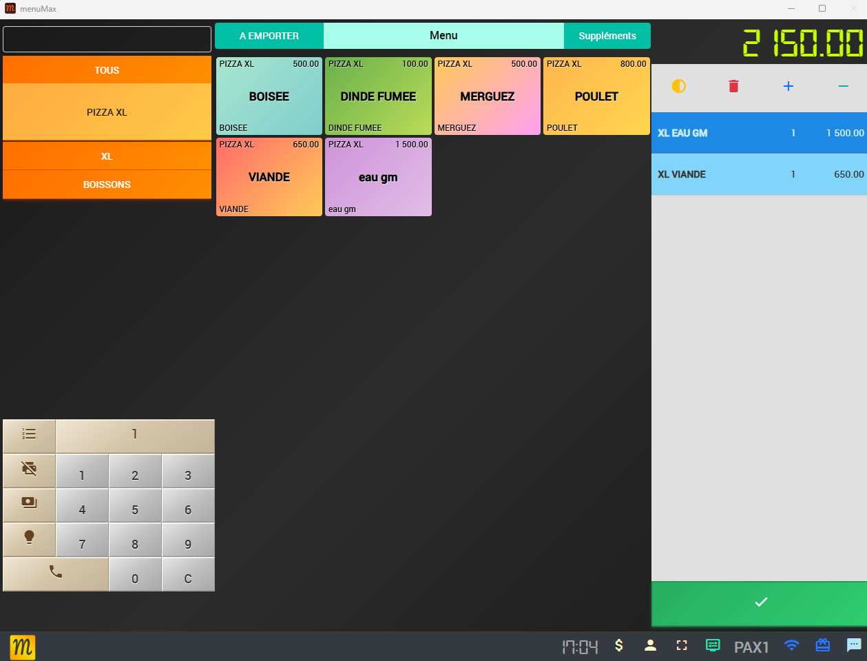 Interface de commande Menumax POS
