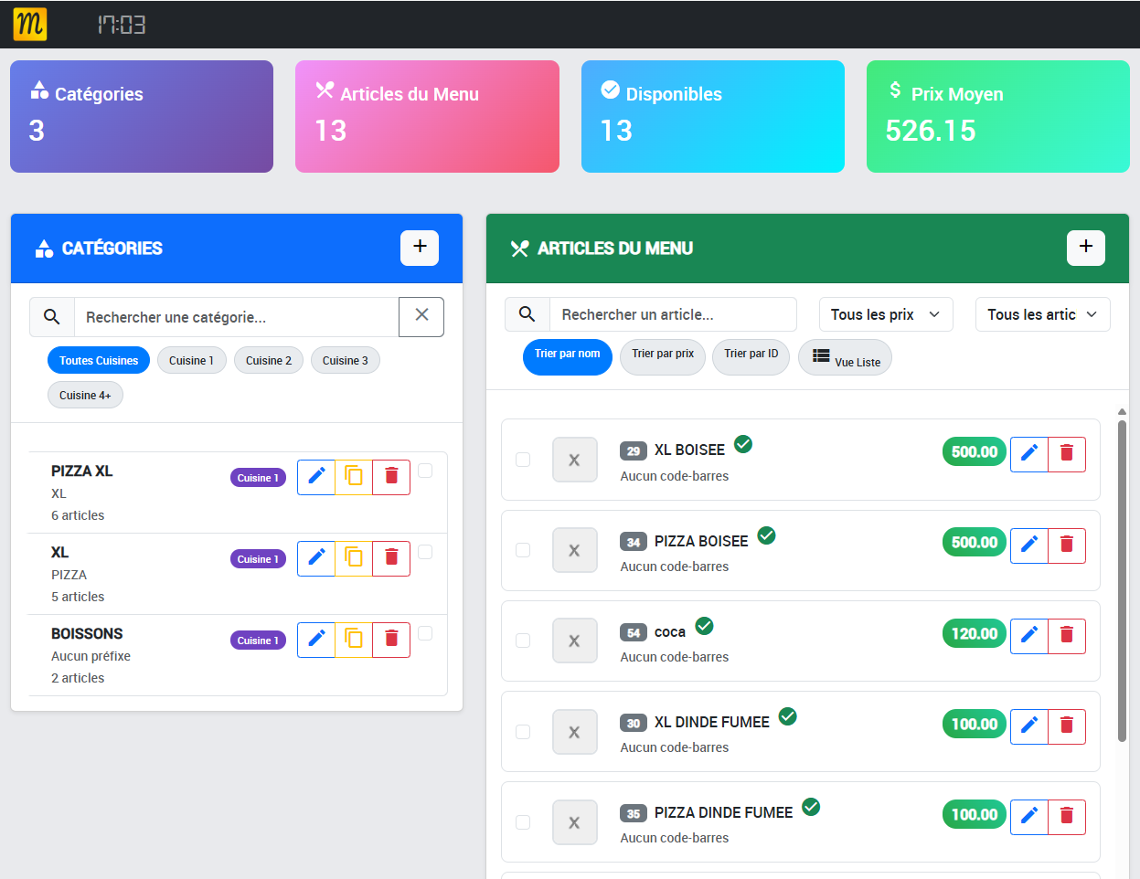 Gestion des menus Menumax